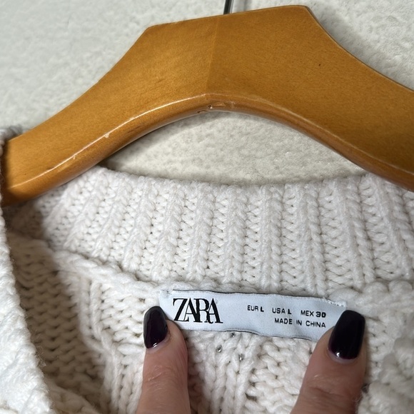 Zara CABLE KNIT CROP PEARL SWEATER size Large - Picture 12 of 15